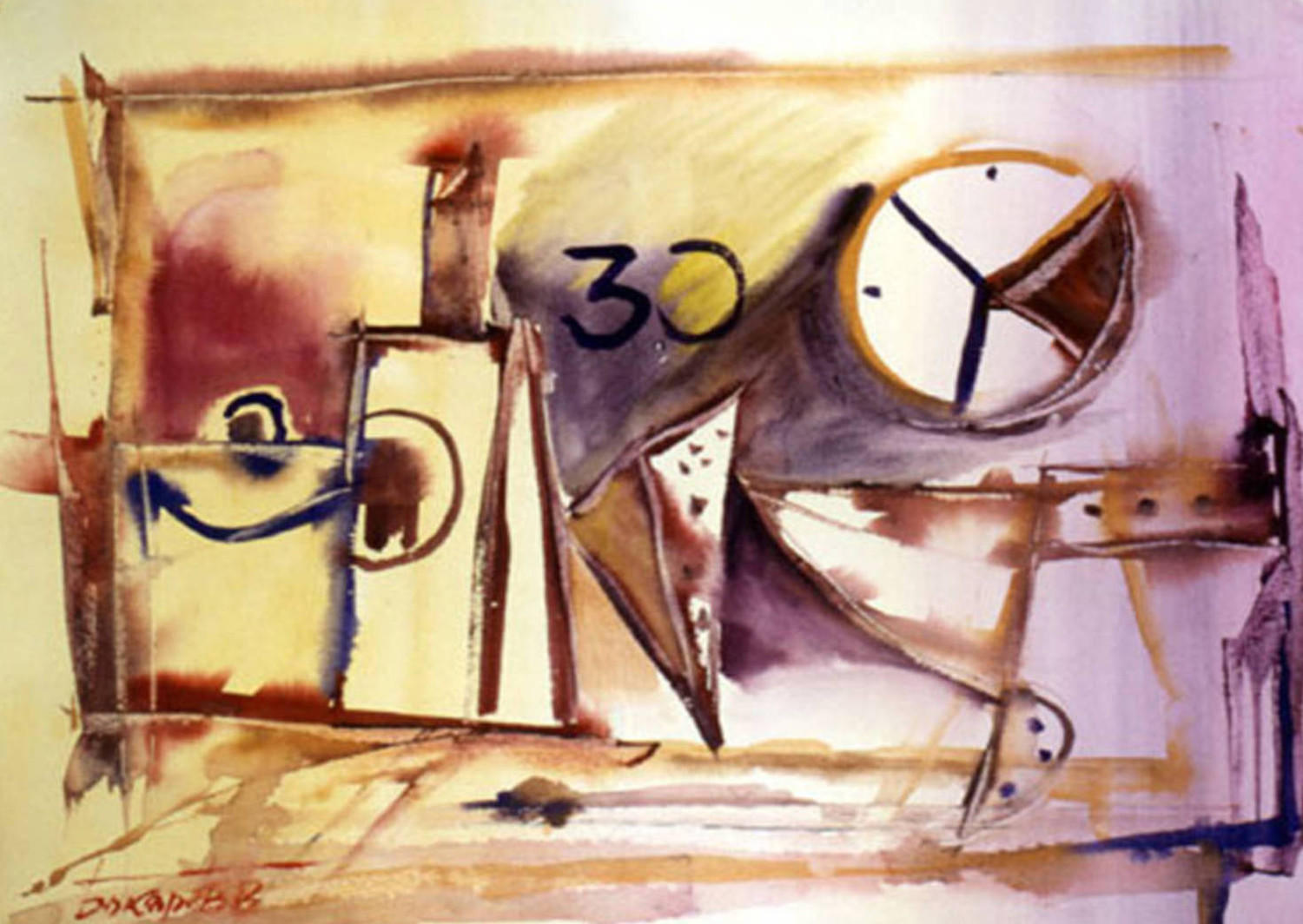 Натюрморт с желтой бутылкой. Виктор Бокарев. 1996, бумага, акварель, 50x35