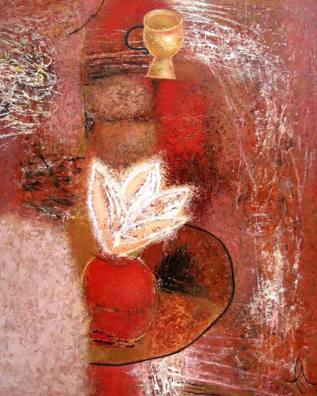 Цветок и золотая чашка  . Лилиана Спикторенко. 2003, холст, масло, 80x100