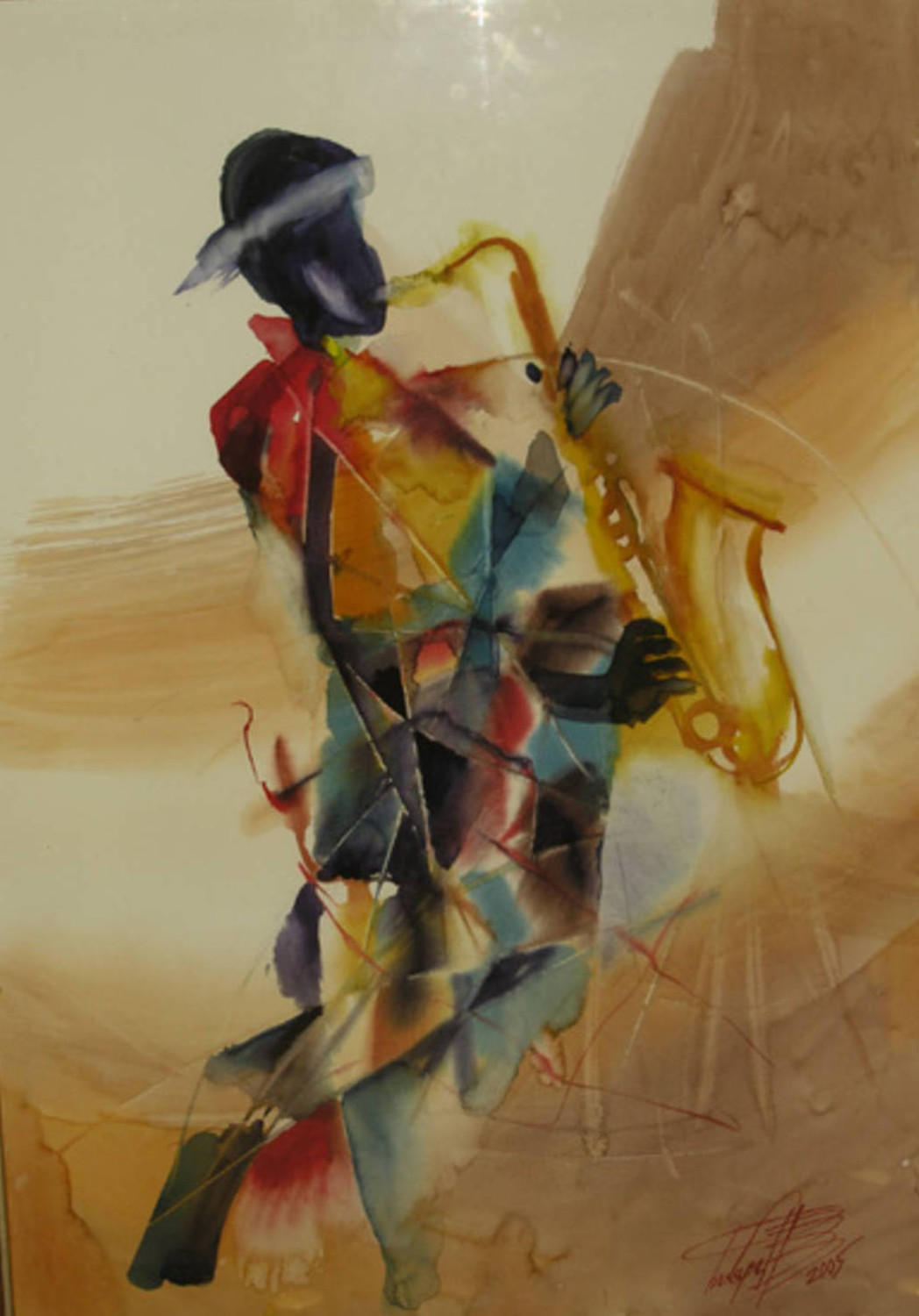 Саксофонист. Виктор Бокарев. 2005, бумага, акварель, 70x100